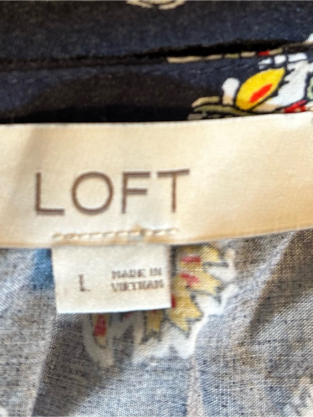 LOFT Navy Floral Midi Dress with Embroidered Yoke - Picture 3 of 7